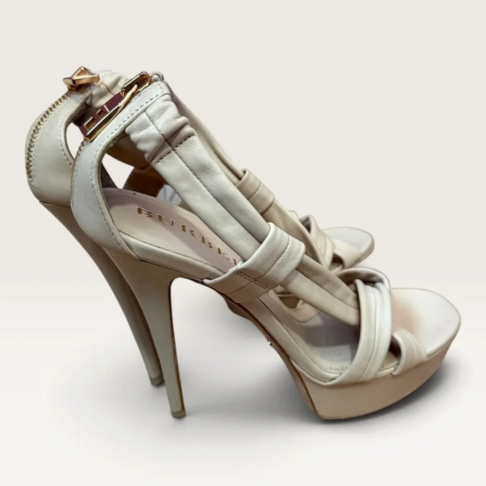 Burberry Prorsum Leather Platform Sandals 37 Cream Knotted Stiletto Heels Italy